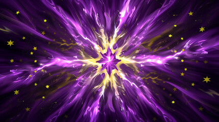 Star-spangled motif on a brochure with an intense violet and lemon abstract explosion,