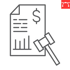 Tax penalty line icon, tax and gavel, fine vector icon, vector graphics, editable stroke outline sign, eps 10.