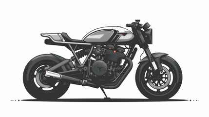 Motorcycle adventure riding in style through black and gray landscape on white background