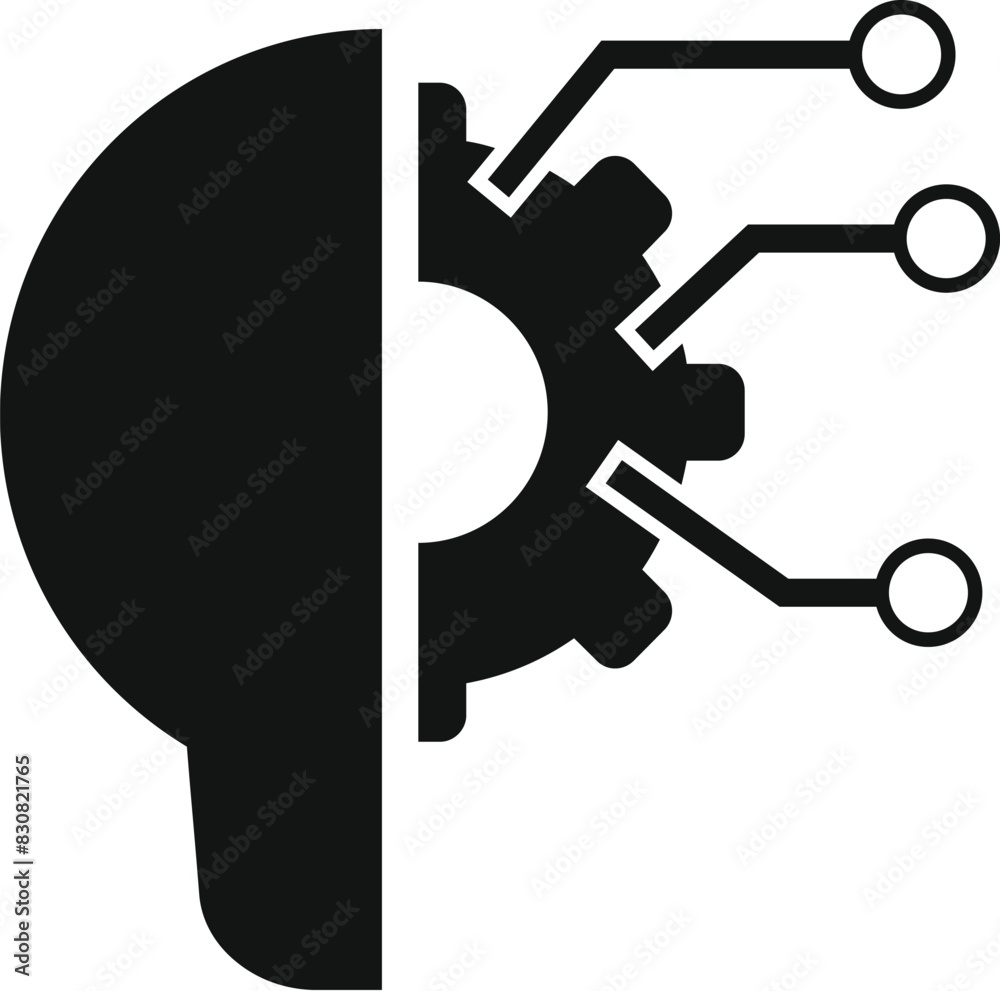 Poster graphic of a human head silhouette with brain gears and circuit connections