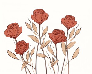 Elegant illustration of red roses with delicate leaves, perfect for floral themed designs and artistic applications.