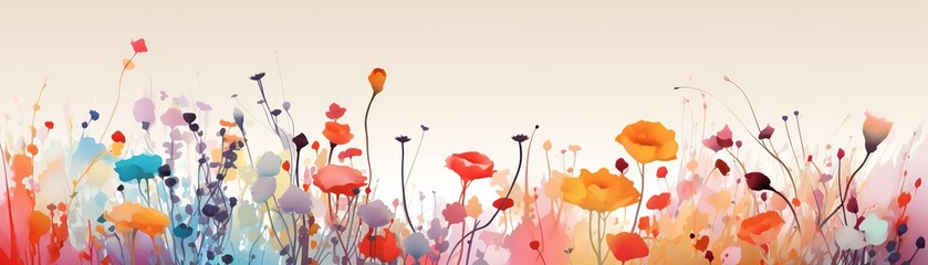 Colorful abstract watercolor painting of wildflowers in bloom on a light background, perfect for artistic and creative design projects.