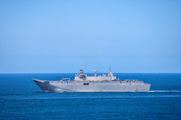 Aircraft carrier L-61 Juan Carlos I of the Spanish Navy in the bay of Gijon, Spain.