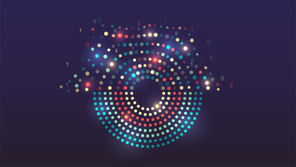 Artificial intelligence, machine learning. Visualization of sorting a large amount of data. The process of analyzing information. Vector illustration, information flow on a dark background.