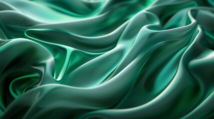 Obraz premium Green 3d render of dark and green silk displaying white iridescent holographic foil in style of green abstract background
