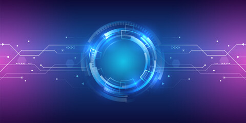 Abstract circles and lines futuristic concept. Data transfer and protection, internet communication on a blue background. High computer technology design. Modern science vector presentation.