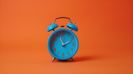 A blue alarm clock on an orange background showing the time as 3:00. It represents the importance of punctuality and time management in daily routines.
