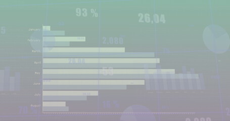 Image of statistical data processing against purple gradient background