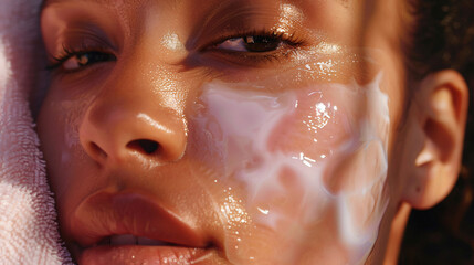 A woman with a white face mask on her face. The mask is covering her nose and mouth