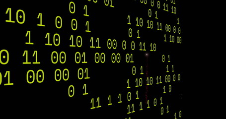 Image of looping binary codes over black background