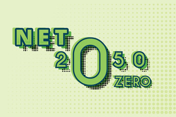 Zero emission by 2050. carbon neutral concept. greenhouse gas emissions target. Vector illustration. Banner on a green background