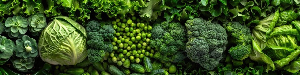 Fresh Green Leafy Vegetables Assortment Panorama