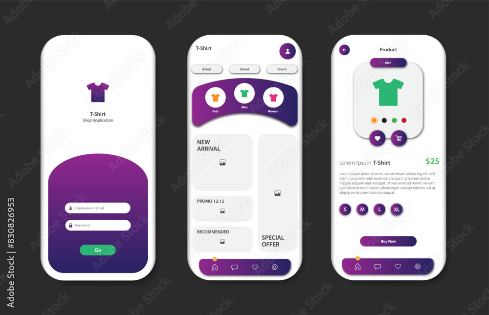 Canvas Prints application to buy clothes. collection of online clothing store interface templates. responsive gui 