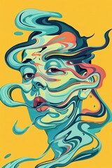 Colorful illustration of a woman's face with intricate swirls representing beauty and artistry in fashion and beauty industry