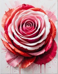 A stunning red and white rose painted with a splash of vivid colors. The intricate petal details and dynamic paint splashes create a dramatic and artistic floral image, perfect for bold and expressive