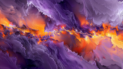 Bold abstract expression in vibrant purple and bright orange hues,