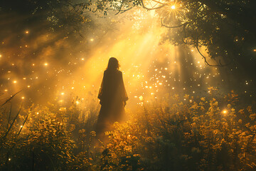 A captivating and mysterious image showcasing the manifestation of mystical powers, evoking the enchanting essence of fairy tales and magic through ethereal light and surreal elements