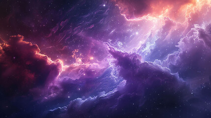 Fototapeta premium Abstract starry purple sky with shining stardust and nebulae, galaxy and planets background