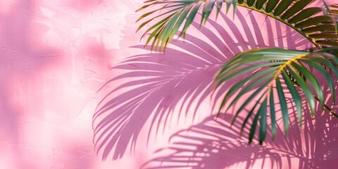 Blurred shadows of palm leaves on pink wall