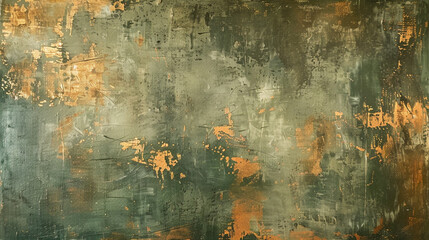 Vintage-style canvas with muted olive and rust acrylic smears for textured effect,