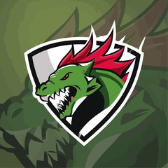 Create a university logo that combines a fierce dragon head and fiery flames