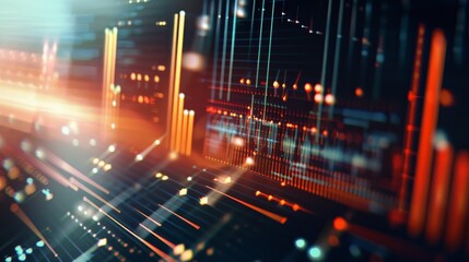 Obraz premium Graphical elements representing sound waves and data, close up, ideal for presentations, surreal, Blend mode, tech display backdrop