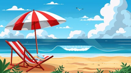 Luxuriate under a tropical beach umbrella in a sunny paradise with seaside relaxation vibes. Perfect for resort getaway promotions.