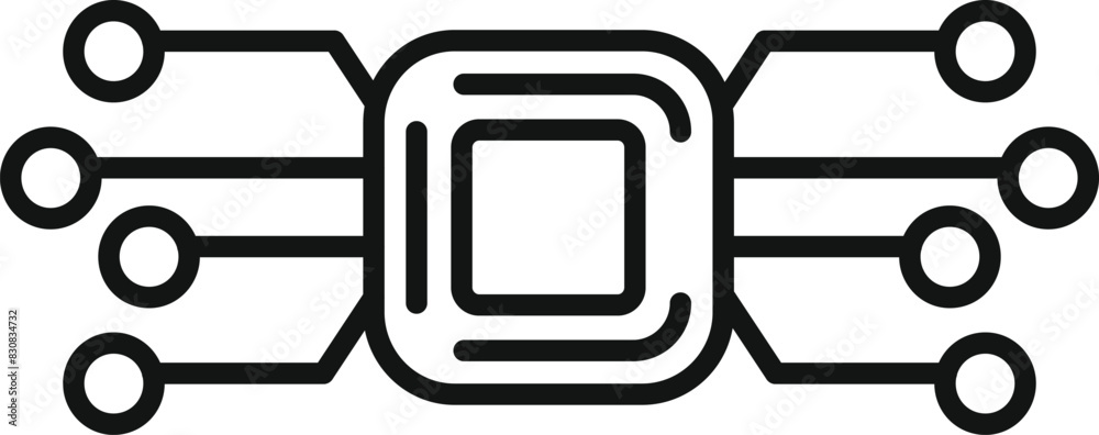Poster simple line art vector icon of a microchip, representing technology and data processing