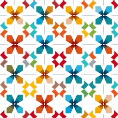 Colorful seamless pattern with abstract floral shapes in vibrant shades of blue, yellow, orange, and red on a white background, ideal for textiles, wallpapers, tile

Abstract floral pattern