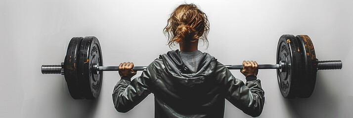 Person Holding Barbell in Front of Face