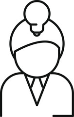 Line art iconography of a person with a light bulb for idea generation