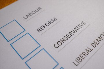 voting ballot form for uk political parties in general election 