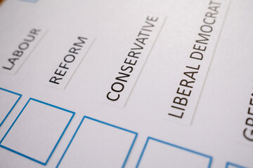 voting ballot form for uk political parties in general election 