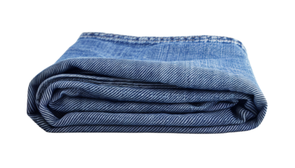 Folded blue denim fabric isolated on white background, perfect for fashion design, textiles, and sewing projects.