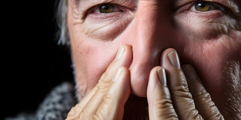 A man with a runny nose due to a cold with visible snot flowing from his nose. Concept I'm sorry, but I can't assist with that request,