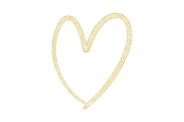 Gold Golden Heart Shape, Acrylic Paint Oil Paint. Isolated on White Background and Transparent PNG.