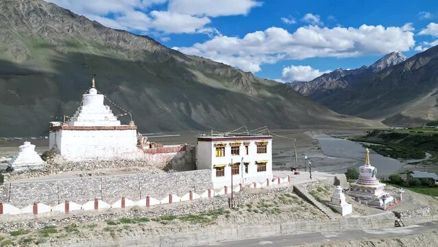 Pibiting Buddhist Monastery, Zanskar from the air, Himalayas from drone, Tibet