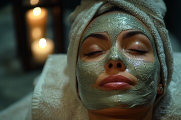 Woman getting facial mask treatment at luxurious spa
