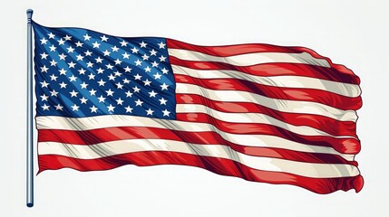 Fototapeta premium An American flag waving proudly in the wind, symbolizing freedom and patriotism.