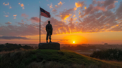 Man Standing on Hill Next to Flag