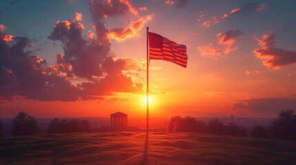 Flag on Flag Pole at Sunset