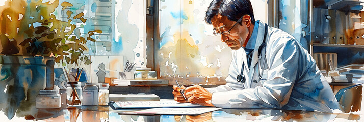 Man Writing at Table