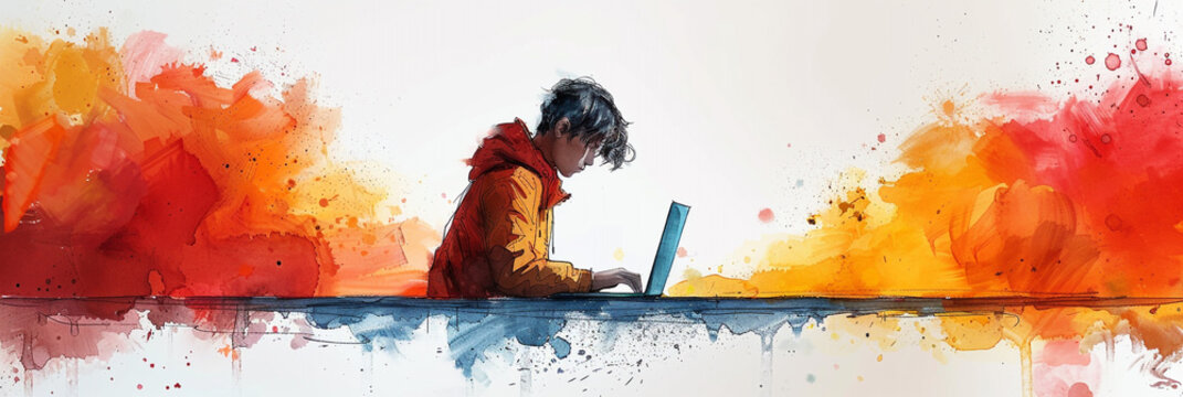 Child Using Laptop for Schoolwork