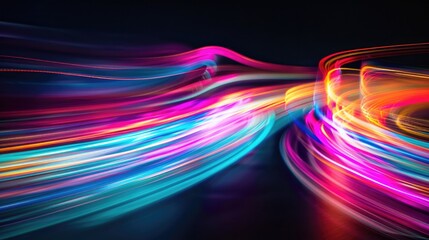 Blurred colorful light effect on black background with long exposure camera movement