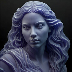 a hyper-realistic portrait of an aquatic queen with flowing hair graces a black background.