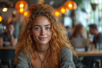 Fototapeta premium Woman dining at restaurant table