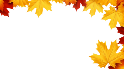 Colorful autumn leaves frame  isolated on transparent background. Perfect for seasonal designs, invitations, and fall-themed projects.