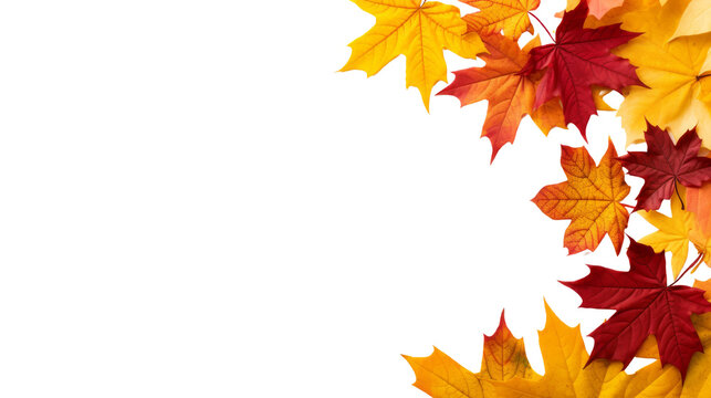Colorful autumn leaves border  isolated on transparent background, perfect for seasonal designs, backgrounds, and holiday themes. 