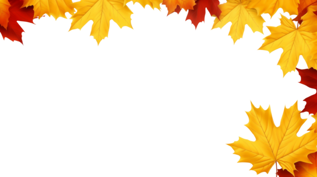 Colorful autumn leaves frame  isolated on transparent background. Perfect for seasonal designs, invitations, and fall-themed projects.