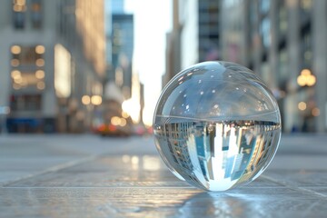 Crystal ball on the background amidst the city